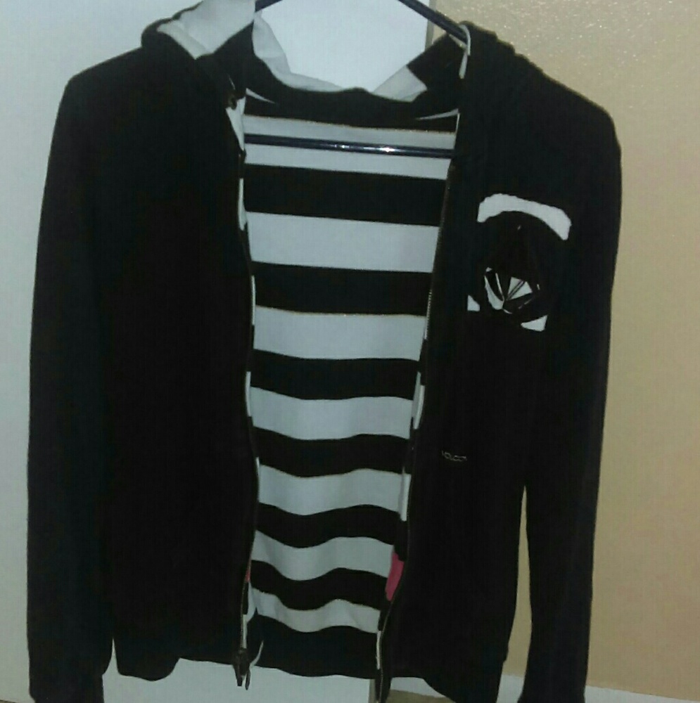 Volcom Black and White  Striped Hoodie